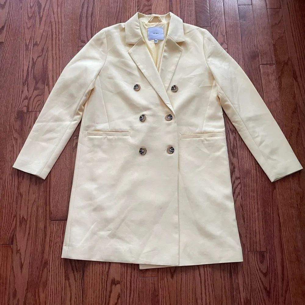 ICHI Anthropologie Jamie Lee Yellow Long Blazer Jacket Women’s Sz 36